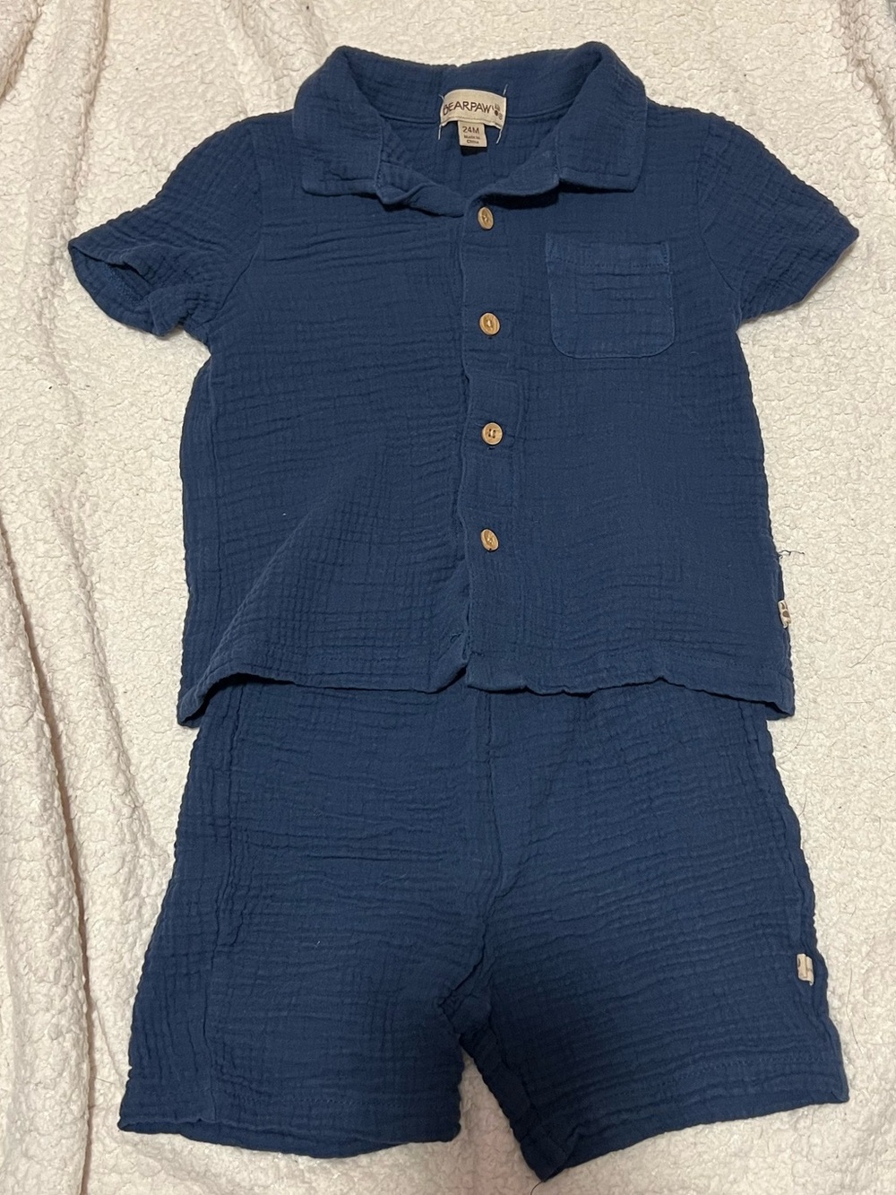 BEARPAW Toddler Boys 2-Piece Gauze Button-Front Shirt & Shorts Set Navy